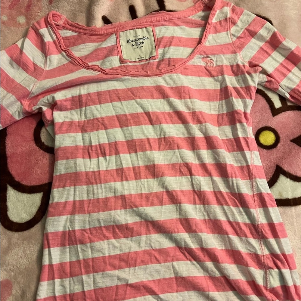 ♡ pink and white striped a&f shirt ♡